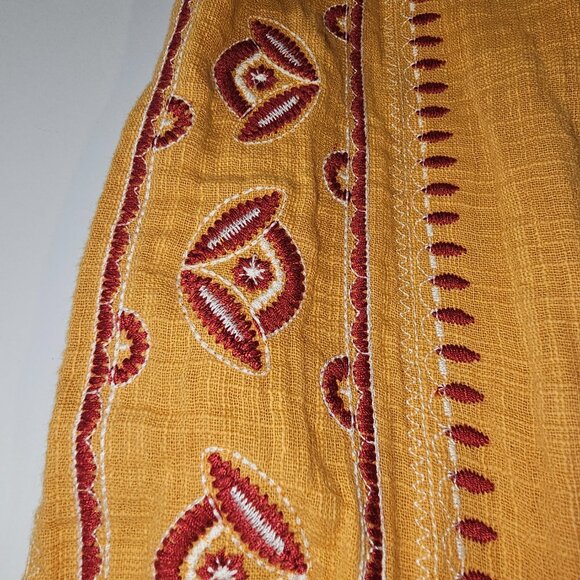 CODE X MODE Embroidered Tiered Dress Mustard Tie Bow Boho Shift CODEXMODE Medium - Picture 5 of 11